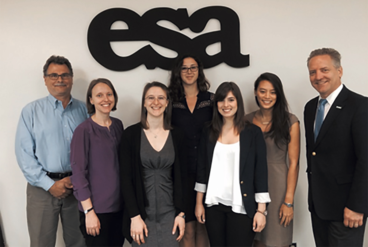 ESA members met with 2015 ESA Graduate Student Policy Award winners in May to share insight on various ecological career options at the ESA office in Washington DC. Pictured left to right: Rich Pouyat, Laura Petes, Sydney Blankers, Emlyn Resetarits, Natalie Hambalek, Cleo Chou, and Alan Thornhill. 