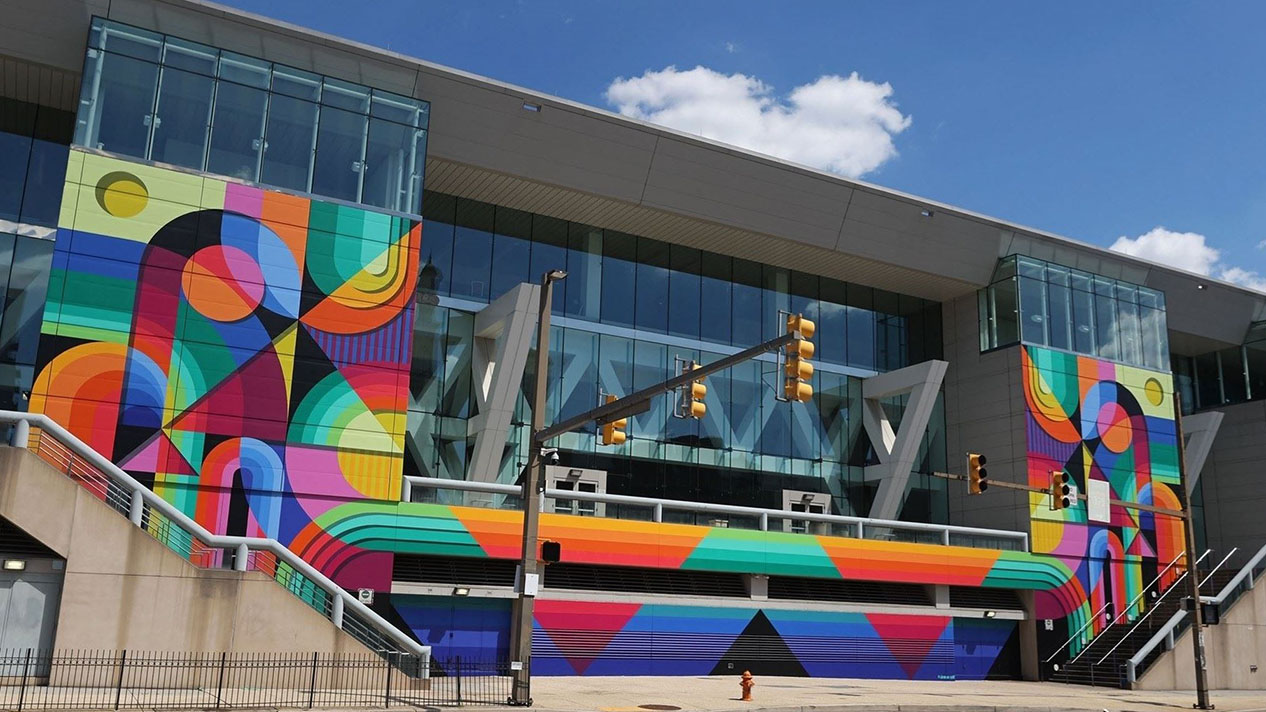 Photo of a multi color mural at the Baltimore Convention Center.