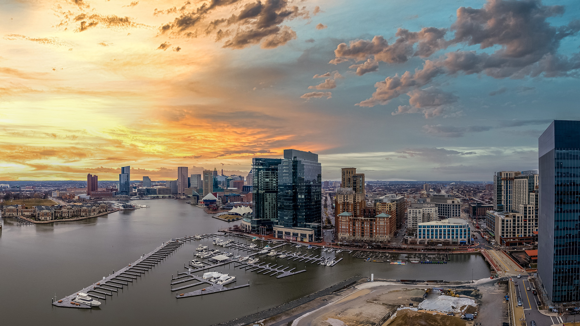 View of Baltimore Harbor in the winter.