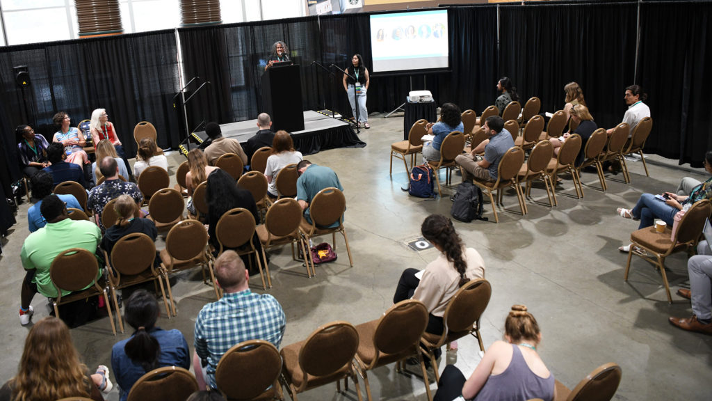 An overhead view of a career central session.