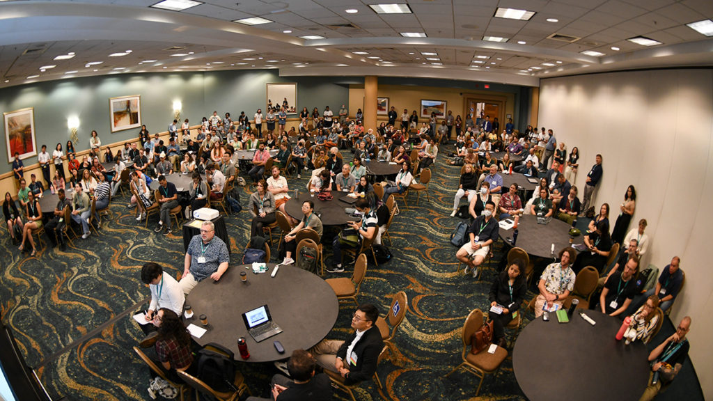 A fisheye view of an audience. 