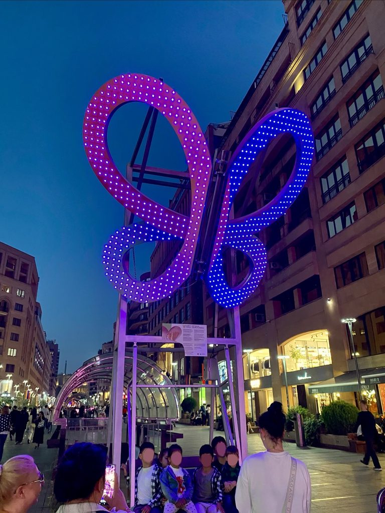 A butterfly sculpture on a city street in Yerevan, Armenia.