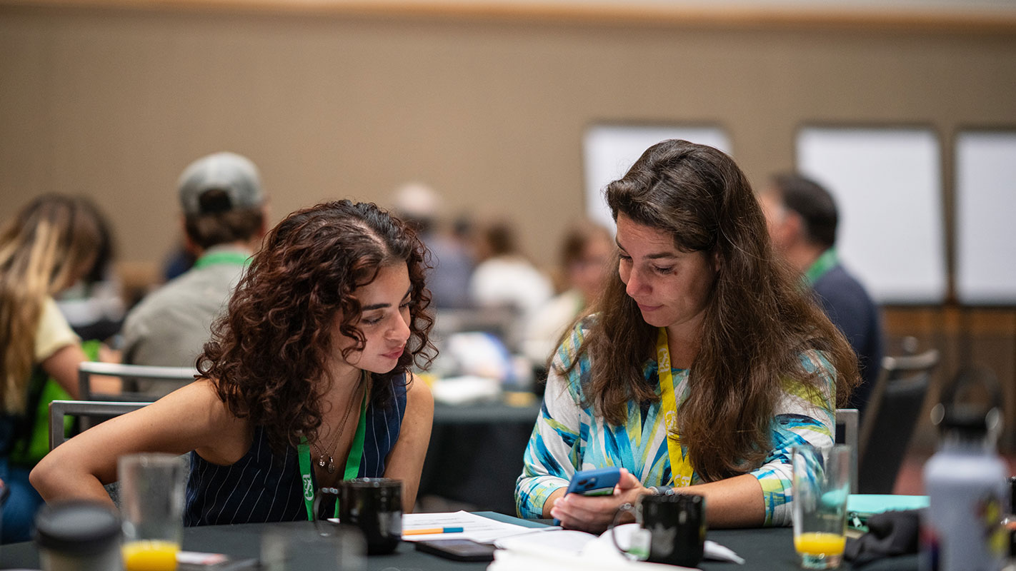 A student and mentor participate in activities.