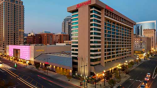 Exterior view of the Marriott Hotel.