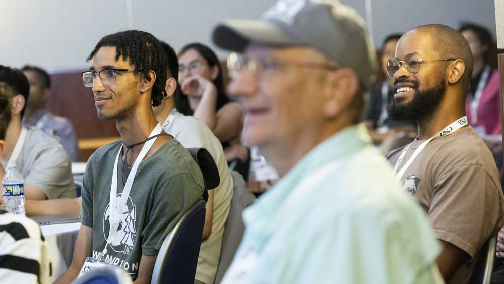 Participants smile during a session.