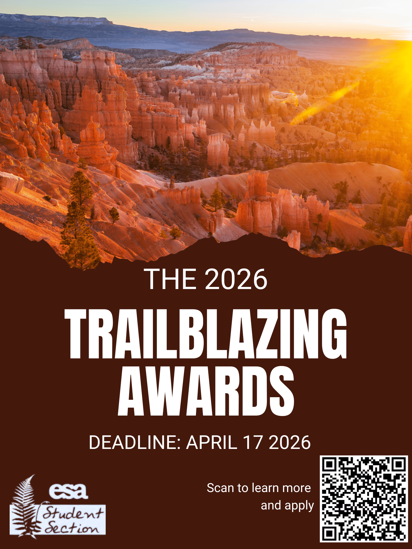 Poster style image has the text, The 2026 Trailblazing Award and a QR code link.
