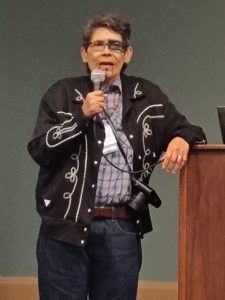 Tongva artist and scholar L. Frank Manriquez speaking at TEK Indigenous-led Conservation Symposium 2024