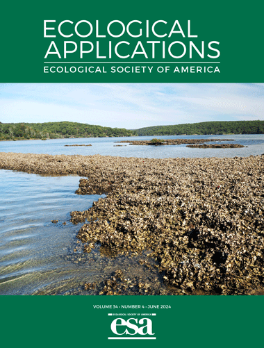 Ecological Applications cover with photo of an oyster reef