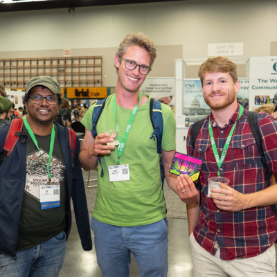 Three young men who are members of ESA pose together at the 2023 Annual Meeting in Portland, Oregon