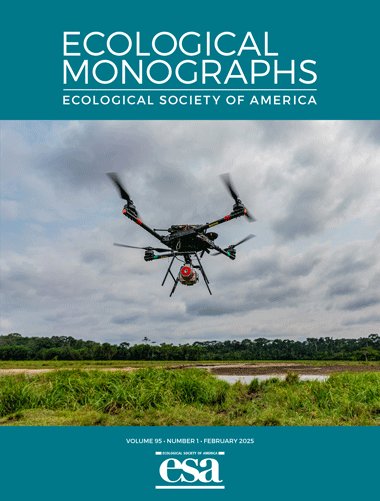 Ecological Monographs cover with a photo of a LiDAR-equipped drone