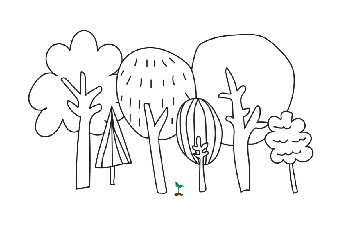 A cartoonish drawing of trees.