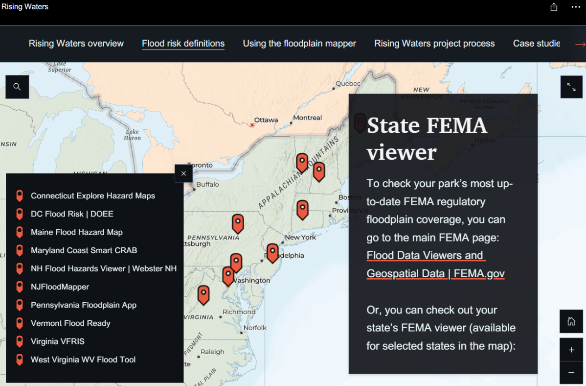 State FEMA Viewer is written over a geographic map of the eastern seaboard of the united states. 