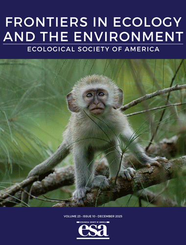December 2025 Frontiers cover with a juvenile vervet monkey photographed at Cape Vidal in South Africa