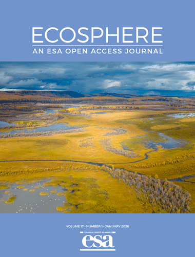 Ecosphere's January 2026 cover with a photo of wetlands in Alaska's boreal interior