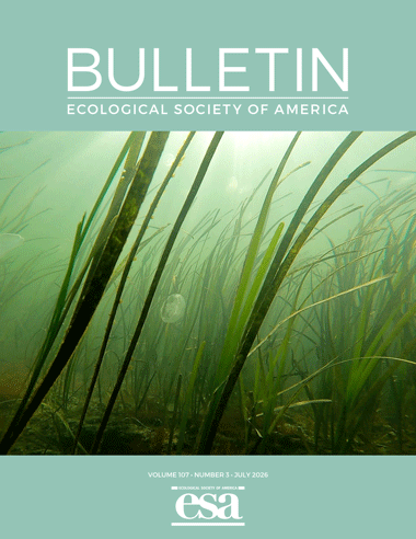 July 2026 cover of the ESA Bulletin with photo of jellyfish floating through a dense eelgrass bed