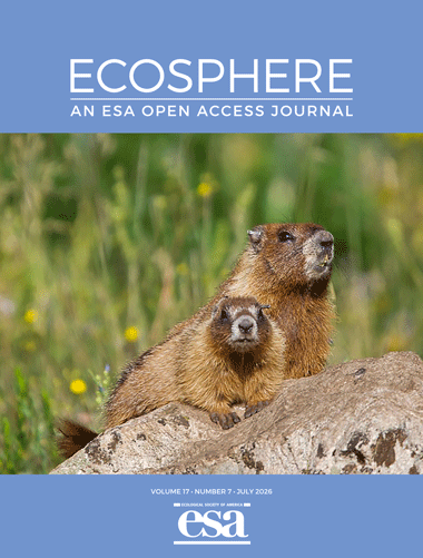 Ecosphere's July 2026 cover with a photo of two yellow-bellied marmots