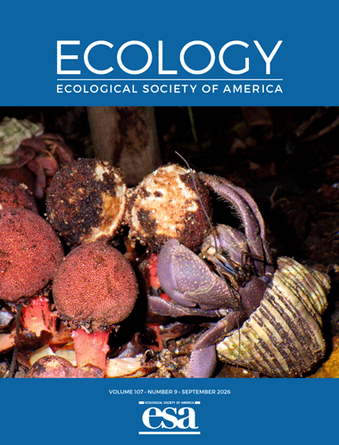 The September cover of Ecology with a photo of a land hermit crab feeding on the infructescence of a non-photosynthetic plant 